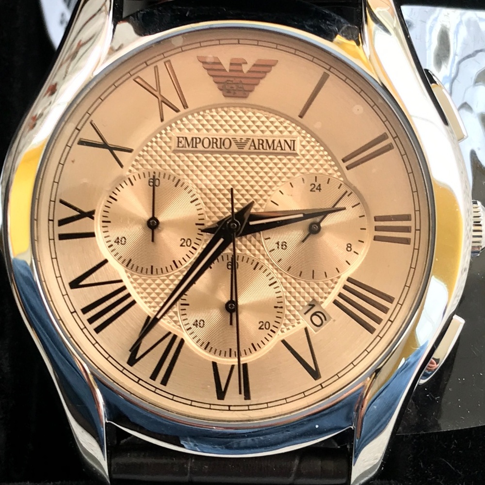 Emporio Armani Men's Brown Leather Dress Watch - Picture 1 of 8